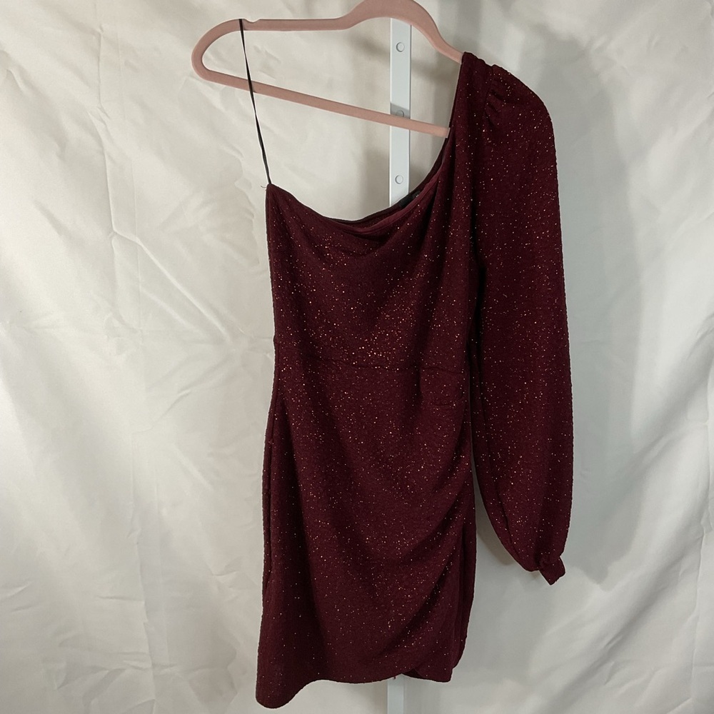Windsor Sparkling One-Shoulder Burgundy Dress